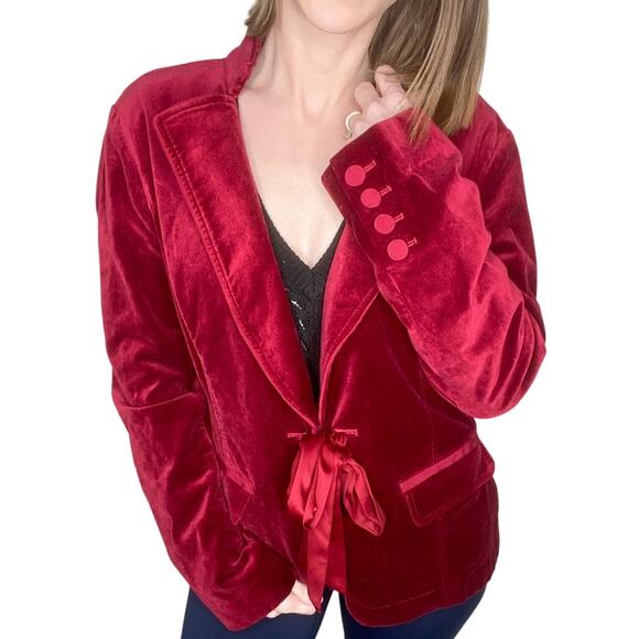 WHBM Women's Dark Red Velvet Blazer Jacket 14 Whimsigoth Romantic Goth - Picture 1 of 7